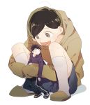  2boys :d ahoge bangs blue_shorts brothers crying full_body giant grey_eyes heart heart_in_mouth highres hood hood_down hoodie kneehighs long_sleeves looking_at_another looking_back looking_down looking_up male_focus matsuno_ichimatsu matsuno_juushimatsu messy_hair miniboy multiple_boys open_mouth osomatsu-kun osomatsu-san pale_skin pants popokuri siblings simple_background size_difference sketch sleeves_past_wrists slippers smile squatting swept_bangs tears track_pants white_background white_legwear 