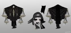  1other absurdres artist_name black_robe black_sclera closed_eyes colored_sclera extra_arms from_behind highres judgeman_(jujutsu_kaisen) jujutsu_kaisen mechanical_arms portrait redesign robe ronanwgf scales star_(sky) sword weapon 