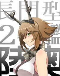  1girl brown_hair green_eyes headgear highres kantai_collection mutsu_(kantai_collection) short_hair solo yonerinoko_(banberabu) 