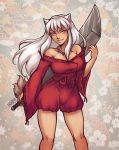  adapted_costume breasts genderswap huge_weapon iahfy inuyasha inuyasha_(character) large_breasts weapon white_hair 