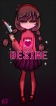  1girl =_= blood bloody_weapon brown_hair crossover heart highres holding_weapon knife madotsuki mary_janes pantyhose shoes solo undertale weapon yume_nikki zimmycup 