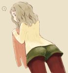  1girl ? ass blue_eyes brown_hair chibikko_(morihito) eyebrows long_hair looking_back morihito original pantyhose solo sweater thick_eyebrows 