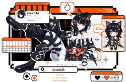  1girl absurdres ahoge animal_ear_headphones animal_ears arm_belt artist_name asymmetrical_legwear asymmetrical_sleeves bare_shoulders bat_wings belt belt_collar black_choker black_hair black_nails black_shoes black_socks black_sweater cat_ear_headphones cat_ears choker collar commentary commission cross-laced_clothes cross-laced_dress cross-laced_socks eyeball_hair_ornament fake_animal_ears full_body headphones highres leg_belt lienxo22092008 long_sleeves looking_at_viewer loose_socks mahou_shoujo_no_majo_saiban multicolored_hair nail_polish off-shoulder_sweater off_shoulder orange_eyes orange_nails orange_streaks pantyhose sawatari_coco shirt shoes short_hair signature single_bare_shoulder single_leg_pantyhose skirt skirt_under_dress skull sleeveless sleeveless_shirt socks solo_focus streaked_hair striped_clothes striped_pantyhose striped_sleeves stuffed_animal stuffed_cat stuffed_toy sweater teeth twitter_username white_background white_shirt white_skirt wings youtube 