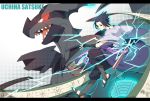  crossover electricity highres male_focus naruto pokemon pokemon_(creature) red_eyes scroll uchiha_sasuke zekrom 
