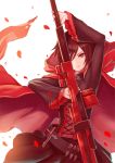  black_eyes black_hair blush bodysuit cape ruby_rose rwby scythe short_hair warrior 