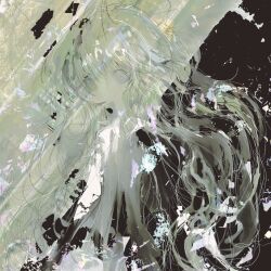  1girl abstract clear_yuri commentary_request expressionless green_theme highres long_hair looking_at_viewer no_mouth original solo upper_body 
