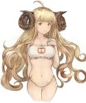  1girl :o ahoge anila_(granblue_fantasy) blonde_hair breasts cat_cutout cat_ear_panties cat_lingerie cleavage cleavage_cutout granblue_fantasy guanhian horns long_hair navel panties side-tie_panties simple_background solo underwear white_background white_panties yellow_eyes 