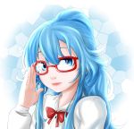  blue_eyes blue_hair denpa_onna_to_seishun_otoko glasses hand_on_glasses highres pinkisch ponytail tagme touwa_erio 