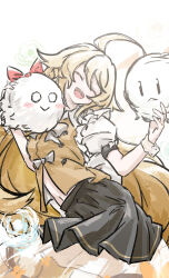 1girl :< ^_^ absurdres ahoge artist_name black_skirt blonde_hair blush character_request closed_eyes collared_shirt commentary_request dated facing_viewer highres kedama_(touhou) long_hair one-hour_drawing_challenge open_mouth puffy_short_sleeves puffy_sleeves shirt short_sleeves skirt smile solid_circle_eyes touhou ve1024 very_long_hair vest white_shirt yellow_vest |_| 