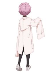  1girl black_thighhighs facing_away from_behind full_body highres keek lab_coat magical_girl mahou_shoujo_ikusei_keikaku mahou_shoujo_ikusei_keikaku_restart official_art pink_hair second-party_source shoes short_hair solo standing standing_on_one_leg thigh-highs transparent_background white_shoes 