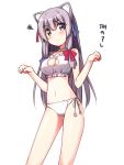  1girl animal_ears blush cat_ears cat_lingerie long_hair navel patchouli_knowledge paw_pose purple_hair solo touhou usume_shirou violet_eyes 