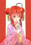  1girl dango double_bun fei_miao food hair_bun highres japanese_clothes kimono long_hair red_eyes redhead shakugan_no_shana shana wagashi 
