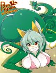  1girl agawa_ryou ass bikini breasts ears gen_5_pokemon glasses green_hair huge_ass huge_breasts lamia lips monster_girl personification pokemon red_eyes serperior short_hair smile solo swimsuit 