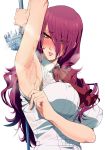  armpits blush covered_nipples hair_over_one_eye highres ishii_takamori kirijou_mitsuru persona persona_3 red_eyes redhead steam sword weapon 