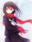  black_hair blush kagerou_project long_hair red_eyes scarf seifuku sky tateyama_ayano 