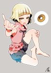  1girl doughnut food monogatari_(series) oshino_shinobu short_hair solo yadokugaeru yellow_eyes 