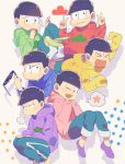  &gt;_&lt; 6+boys :3 black_hair blush brothers closed_eyes denim double_v heart heart_in_mouth heiwa_(murasiho) hood hoodie jeans looking_at_viewer looking_away male_focus matsuno_choromatsu matsuno_ichimatsu matsuno_juushimatsu matsuno_karamatsu matsuno_osomatsu matsuno_todomatsu multiple_boys one_eye_closed open_mouth osomatsu-kun osomatsu-san pants pants_rolled_up sextuplets short_hair shorts siblings sigh sleeves_past_wrists slippers smile socks star sunglasses sunglasses_removed sweat sweatpants v 