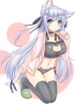  1girl animal_ears bell bell_choker blue_eyes cat_cutout cat_ear_panties cat_ears cat_lingerie cat_tail choker cleavage_cutout highres jacket jingle_bell long_hair open_clothes open_jacket original panties purple_hair side-tie_panties sogaya solo tail thigh-highs underwear 