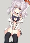  artist_request breasts cat_lingerie grey_eyes kantai_collection kashima_(kantai_collection) large_breasts looking_at_viewer panties side-tie_panties sidelocks silver_hair tsurime twintails underwear wavy_hair 