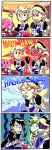  2boys 2girls 4koma angry apple bayonetta bayonetta_(character) black_hair cake chocolate comic cup curry eating english fire fire_emblem fire_emblem_if flying_sweatdrops food fork fruit glasses gloves green_hair hamburger handkerchief highres ice_cream kirby kirby_(series) multiple_boys multiple_girls mushroom my_unit_(fire_emblem_if) palutena sausage setz silver_hair spit_take spitting spoon steak strawberry super_smash_bros. sweatdrop water wet white_gloves 