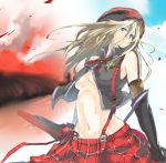  1girl alisa_ilinichina_amiella bare_shoulders black_gloves black_legwear blue_eyes boots breasts cabbie_hat elbow_gloves fingerless_gloves gloves god_eater god_eater_burst hat long_hair looking_at_viewer pantyhose silver_hair skirt solo suspender_skirt suspenders thigh-highs thigh_boots 