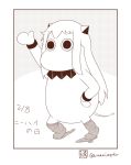  arm_up bangs bent_knees collar commentary_request dated hand_on_hip horns kantai_collection kneehighs long_hair looking_at_viewer mittens muppo northern_ocean_hime sazanami_konami sidelocks tail translation_request twitter_username 