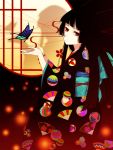  1girl black_hair butterfly enma_ai hime_cut itsmefool japanese_clothes jigoku_shoujo kimono long_hair red_eyes 