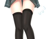  1girl asashio_(kantai_collection) ass_visible_through_thighs black_legwear flying_sweatdrops gotou_hisashi grey_skirt kantai_collection lower_body panties pantyshot pantyshot_(standing) pleated_skirt simple_background skirt skirt_lift solo standing thigh-highs thigh_gap underwear white_background white_panties 