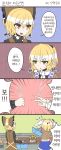  2girls 4koma arm_warmers blonde_hair bow closed_eyes comic commentary_request food fuente green_eyes grin hair_bow hands_on_own_head heavy_breathing highres korean kurodani_yamame mizuhashi_parsee multiple_girls open_mouth pointy_ears rock_paper_scissors shopping_basket smile sweat touhou translation_request yellow_eyes 