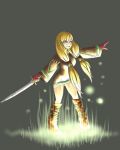  1girl blonde_hair boots breasts final_fantasy final_fantasy_tactics geomancer_(fft) gloves long_hair solo sword tagme twintails weapon 