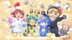  4girls :3 :d animal_costume bear bear_costume bee bee_costume bird bird_wings blonde_hair blue_eyes blue_hair blush brown_eyes brown_hair chicken_costume cirno d:&lt; fangs green_eyes green_hair highres insect matty_(zuwzi) multiple_girls mystia_lorelei mystia_lorelei_(bird) open_mouth penguin penguin_costume red_eyes rumia rumia_(cosplay) short_hair smile touhou wavy_mouth wings wriggle_nightbug 