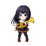  black_hair blue_eyes blush chibi hibike!_euphonium kousaka_reina kuena long_hair musical_instrument seifuku trumpet 