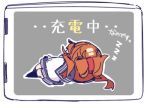  brown_hair commentary_request folded_ponytail from_behind hair_ornament hairclip inazuma_(kantai_collection) kantai_collection kneehighs lowres lying on_side pepekekeko school_uniform screen serafuku sleeping translation_request zzz 