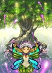  1girl blonde_hair braid butterfly_wings closed_eyes fairy flower hair_flower hair_ornament kuzuboshi_hikaru long_hair mercedes odin_sphere outstretched_arms pointy_ears solo spread_arms tree twin_braids wings 