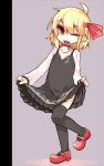  1girl black_dress blonde_hair curtsey dress fangs long_sleeves open_mouth red_eyes rumia shamo_(koumakantv) thigh-highs touhou 