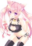  1girl animal_ears breasts cat_cutout cat_ear_panties cat_ears cat_lingerie cat_tail cleavage_cutout highres long_hair looking_at_viewer original panties pink_hair ribbon side-tie_panties solo tail thigh-highs underwear uonuma_yuu violet_eyes 