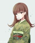  1girl brown_eyes brown_hair ica japanese_clothes kantai_collection kimono long_hair ooi_(kantai_collection) solo 