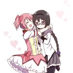  2girls akemi_homura black_hair closed_eyes glasses kaname_madoka long_hair magical_girl mahou_shoujo_madoka_magica mearian multiple_girls pink_hair short_twintails twintails violet_eyes 