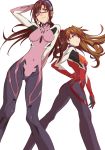  2girls absurdres arm_up bodysuit brown_hair evangelion:_3.0_you_can_(not)_redo fcc glasses hairband highres long_hair makinami_mari_illustrious multiple_girls neon_genesis_evangelion orange_hair pilot_suit plugsuit rebuild_of_evangelion shikinami_asuka_langley skin_tight smile souryuu_asuka_langley twintails 