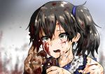  1girl blood blood_on_face bloody_clothes bloody_hair bloody_hands commentary_request crying crying_with_eyes_open injury jewelry kaga_(kantai_collection) kantai_collection ring ryuun_the_return solo tears torn_clothes upper_body wedding_band 