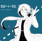  1girl asupirin character_name glasses labcoat long_hair monochrome morgan_(seihou) seihou 