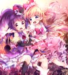  2girls :o asahina_mirai black_gloves black_hat black_legwear blonde_hair blush bow cure_magical cure_miracle full_body gem gloves hat heart heart_hands heart_hands_duo izayoi_liko kneehighs kofa_(ikyurima) long_hair looking_at_viewer magical_girl mahou_girls_precure! mini_hat mini_witch_hat multiple_girls pink_bow pink_hat pink_skirt precure purple_hair purple_skirt skirt violet_eyes white_gloves witch_hat 