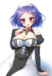  1girl breasts bridal_gauntlets chess_belle cleavage collar elbow_gloves gloves large_breasts owari_no_seraph pochadon purple_hair red_eyes short_hair solo 
