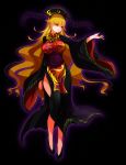  1girl black_background black_dress breasts chinese_clothes dress full_body hat highres junko_(touhou) large_breasts long_hair long_sleeves looking_away open_mouth orange_hair pointy_ears raptor7 red_eyes ribbon sash shoes solo tabard touhou turtleneck wide_sleeves 