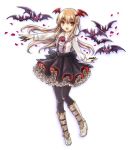  1girl :d bat blonde_hair collared_shirt fang frilled_skirt frills granblue_fantasy harumi039 head_wings long_hair open_mouth pointy_ears red_eyes shingeki_no_bahamut shirt skirt smile vampy 