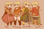  1girl alma_beoulve armor blonde_hair boots breasts brown_eyes cape final_fantasy final_fantasy_tactics geomancer_(fft) gloves long_hair ray090611 smile solo sword weapon 