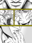  comic dio_brando earrings halterneck hand_kiss hand_on_another&#039;s_face jewelry jojo_no_kimyou_na_bouken kiss merumeru626 monochrome stand_(jojo) the_world translation_request yaoi 