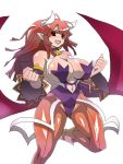  1girl bat_wings blush breasts cleavage collar demon_girl demon_horns disgaea fangs horns kuma_(kumakuma5) la_pucelle large_breasts maou_prier open_mouth pantyhose prier red_eyes redhead revealing_clothes simple_background solo succubus white_background wide_hips wings 
