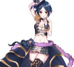  1girl black_hair hat hayami_kanade highres idolmaster idolmaster_cinderella_girls idolmaster_cinderella_girls_starlight_stage looking_at_viewer midriff short_hair sinsihukunokonaka smile solo yellow_eyes 