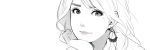 1girl beads brown_eyes chin_rest earrings greyscale highres jewelry letterboxed light_frown lips looking_at_viewer mole mole_under_eye monochrome original poaro shirt simple_background sketch solo spot_color white_background 